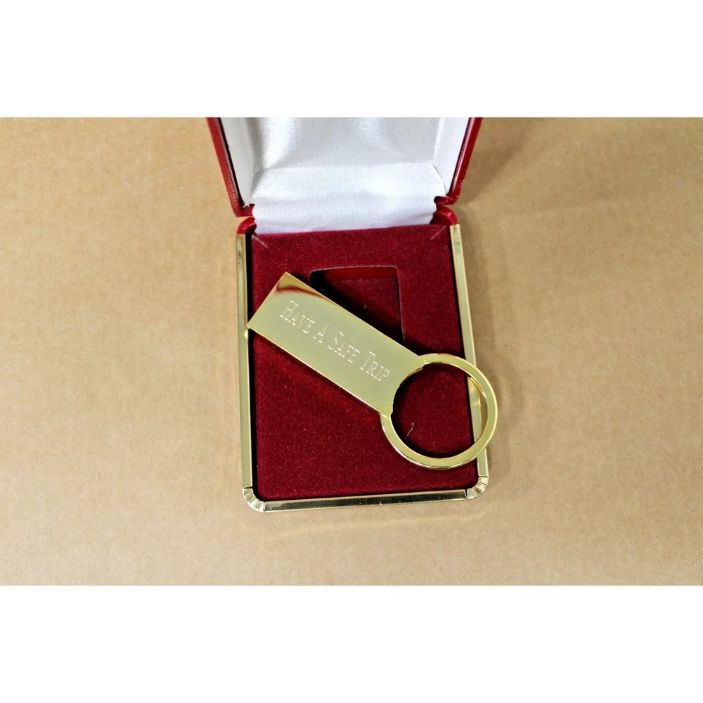 Engravable Gold Metal Keychain, Gift Boxed, 
